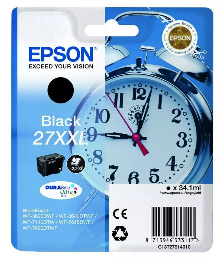 Epson Durabite 27XXL Musta 2200 sivua - Epson mustesuihkupatruunat - T27914012 - 1