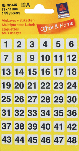 Etiketti Avery 32445 11mm X 11mm/0-99 numerot musta/valkoinen - Tarra-etiketit - 225722 - 1
