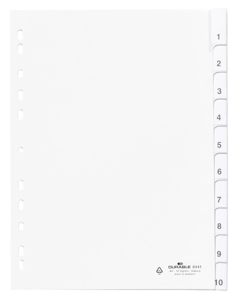 Hakemisto A4 PP 1-10 Valkoinen - Hakemistot, rekisterit - 644102 - 1