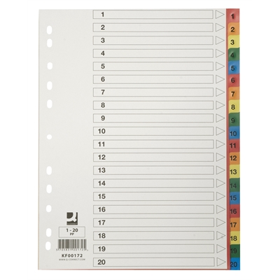 Hakemisto Q-Connect A4 1-20 PP värillinen - Hakemistot, rekisterit - 218142 - 2