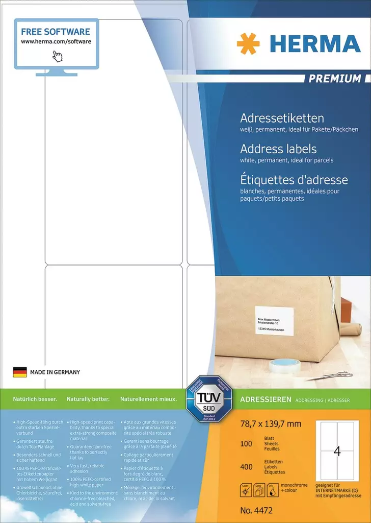 Herma Premium 78,7x139,7 (400) - Paperitarra-arkit A5, A4 - HER4472 - 1