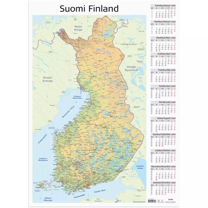 Kalenteri 2026 Seinälehti Suomen kartta - Taulukkoalmanakat - 398082 - 1