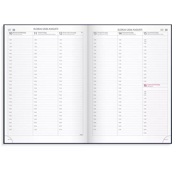 Kalenteri 2026 Tuntimuistio sininen keinonahkakansi sidottu A4 - Pöytäkalenterit - 398022 - 1