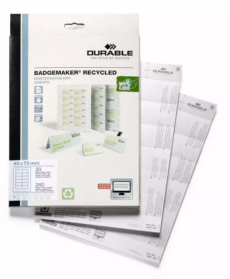 Nimikylttiarkit kierrätyspaperista 40x75mm 240kpl - Nimikortit, kongressineulat, kaulanauhat - 142702 - 1