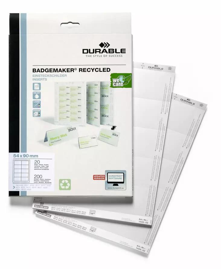 Nimikylttiarkit kierrätyspaperista 54x90mm 200kpl - Nimikortit, kongressineulat, kaulanauhat - 142802 - 1