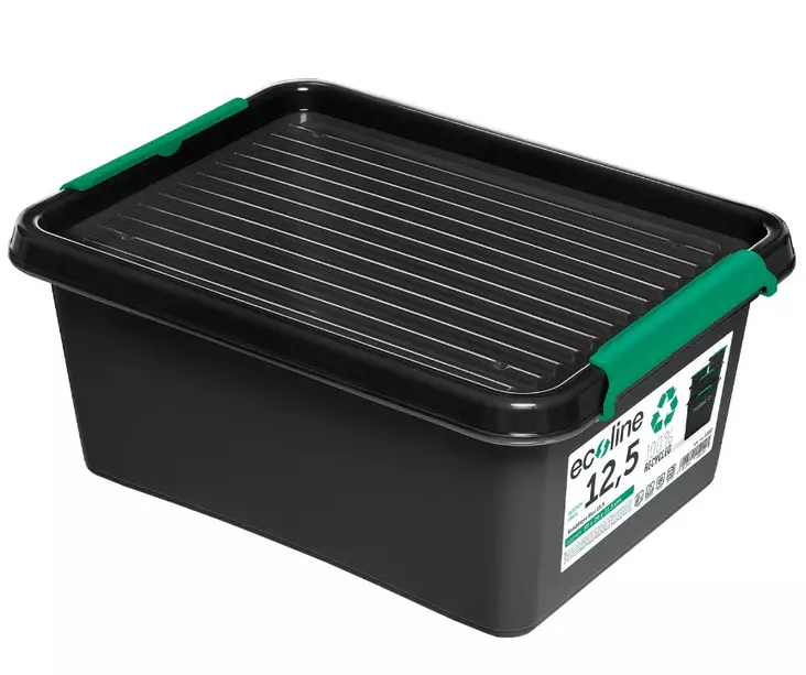 Säilytyslaatikko 12,5L kannella, klipsikiinnitys, kierrätysmuovi - Säilytyslaatikot, -kuutiot - 331522 - 1