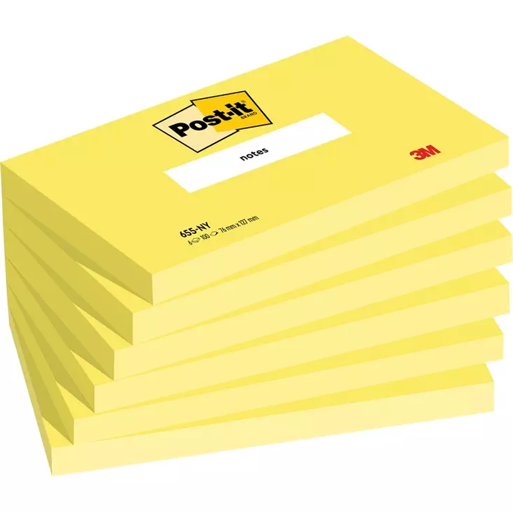Viestilappu Post-it 655 76x127mm neonkeltainen 6 kpl - Viestilaput, muistilaput, kuutiot - 236882 - 1