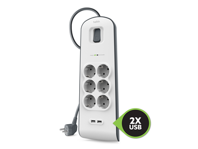 Ylijännitesuoja Belkin 6-OS 2 USB-liitintä 2.4A - Valaisimet, jatkojohdot - 393462 - 1