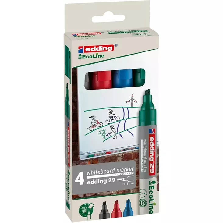 Valkotaulukynä Edding 29 Ecoline 1-5mm värilajitelma 4 kpl - Valkotaululutussit - 302233 - 1