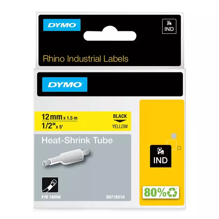 Kutistesukka DYMO Rhino Industrial Label 18056 12 mm keltainen - Dymo tarrakirjoittimet ja tarrateipit - 61753 - 1