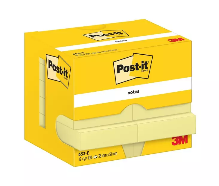 Post-it® viestilappu 38 x 51mm keltainen, 12 nidettä - Viestilaput, muistilaput, kuutiot - 7100290163 - 1