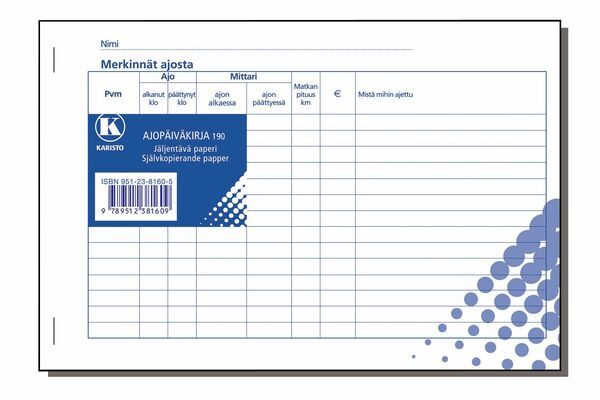 Ajopäiväkirja 190 jäljentävä 190 A5/2x40 oma auto - Kirjoituspaperit ja lomakkeet, kortistot - 210823 - 2