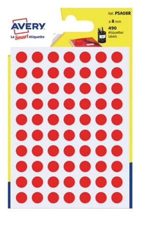 Avery PSA08B Tarra pyöreä 8mm punainen - Tarra-etiketit - 8065883 - 1