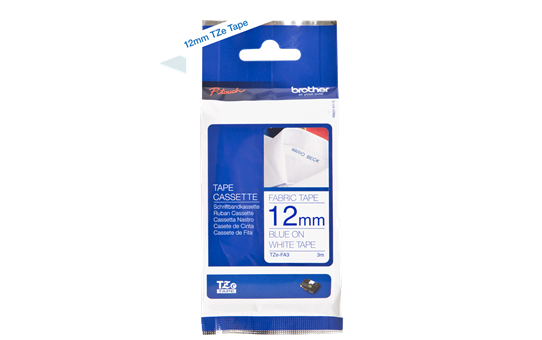 Brother TZ kangasteippi 12mmx3m sininen/valkoinen - Brother tarrakirjoittimet ja tarrateipit - TZFA3 - 1