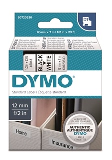 Dymo 12mm valk/musta teippikasetti - Dymo tarrakirjoittimet ja tarrateipit - 45013 - 2