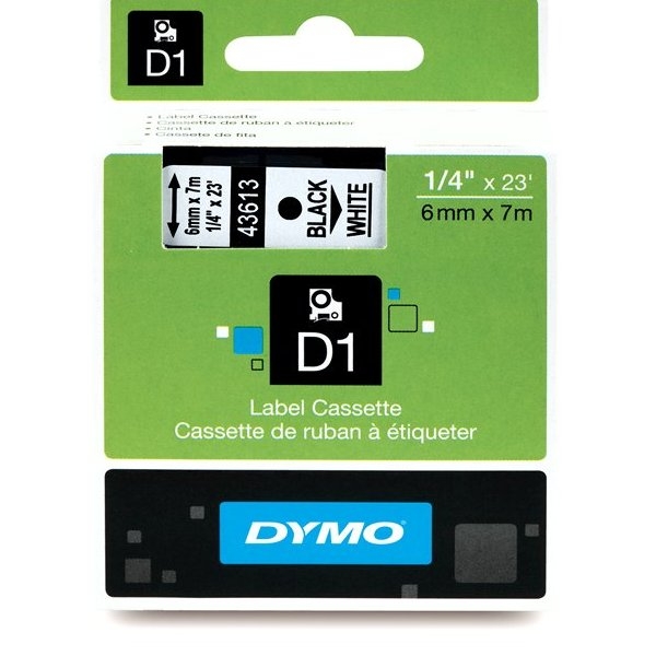 Dymo 6mm valk/musta tarrakasetti - Dymo tarrakirjoittimet ja tarrateipit - 43613 - 1