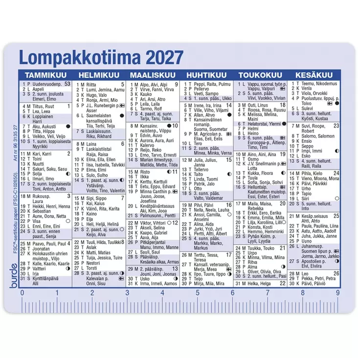 Kalenteri 2027 Lompakkotiima - Taulukkoalmanakat - 10173 - 1