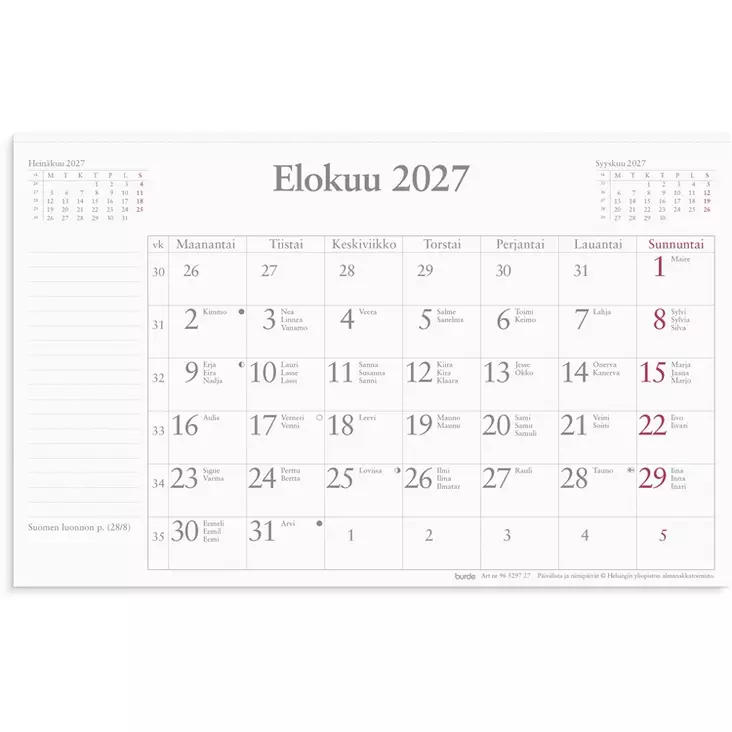 Kuukausikalenteri 2027 (refill) - Pöytäkalenterit - 10213 - 1