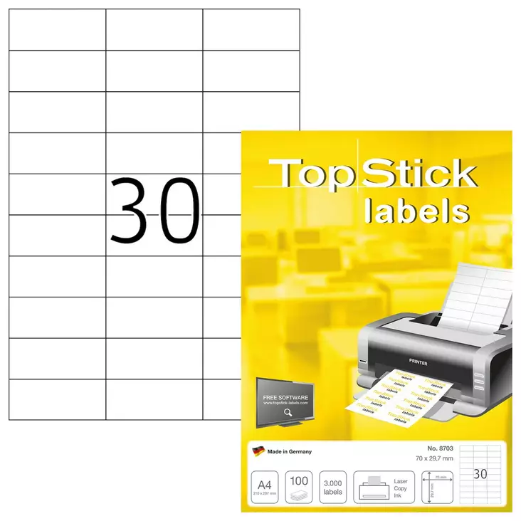 Monitoimitarra Topstick A4 30-osainen 70 x 29,6mm 100kpl - Paperitarra-arkit A5, A4 - 8703 - 1