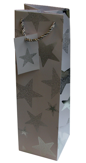 Pullokassi hopeat tähdet, 10 x 10 x36cm. - Lahjapakkaaminen - 73183 - 1