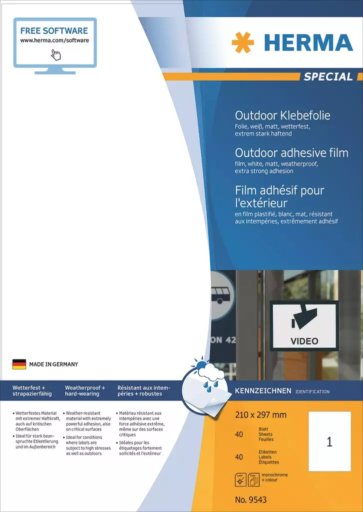 Tarra Herma säänkestävä 1-osainen extra strong 210x297 40kpl - Säänkestävät tarra-arkit A4 - HER9543 - 1