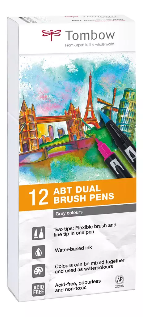 Tombow ABT Dual Brush 12P-3 Grey colours (12) - Taidekynät - TOM11123 - 1