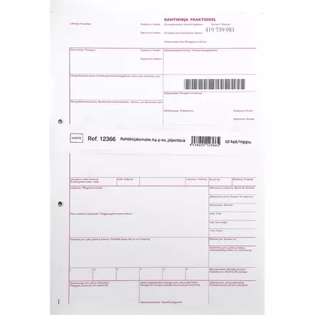 Rahtikirjalomake 4-os. juokseva nro /10 - Kirjoituspaperit ja lomakkeet, kortistot - 394764 - 1