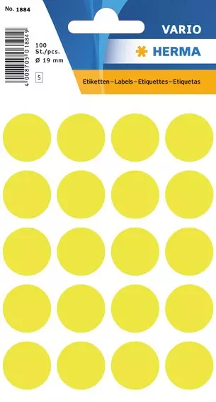 Herma etiketti ø19 neon keltainen (100kpl) - Paperitarra-arkit A5, A4 - HER1884 - 1