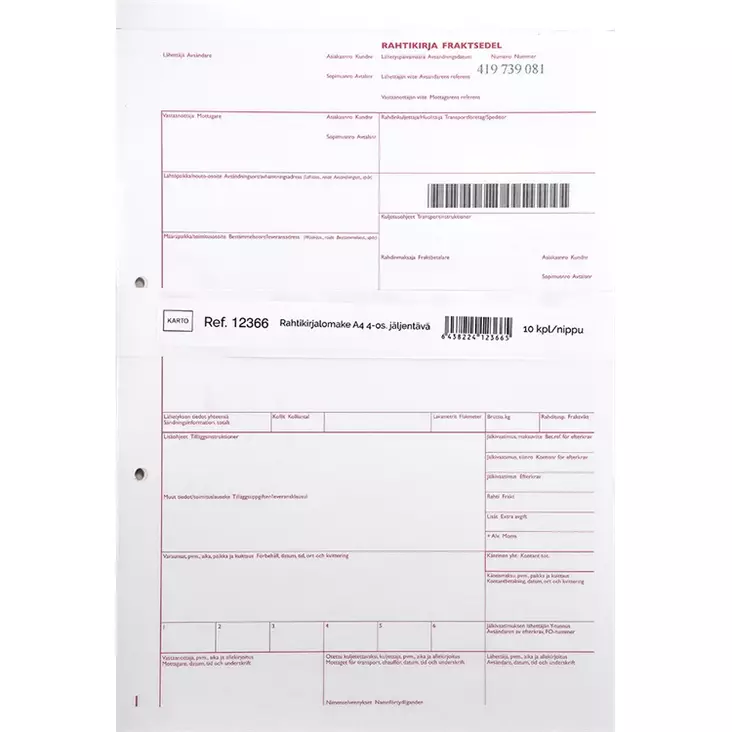 Rahtikirjalomake 4-os. juokseva nro /10 - Kirjoituspaperit ja lomakkeet, kortistot - 394764 - 1
