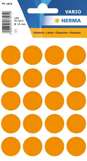 Herma etiketti ø19 neon oranssi (100kpl) - Paperitarra-arkit A5, A4 - HER1874 - 1