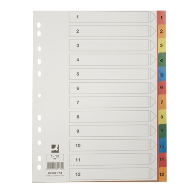 Hakemisto Q-Connect A4 1-12 PP värillinen - Hakemistot, rekisterit - 218144 - 2
