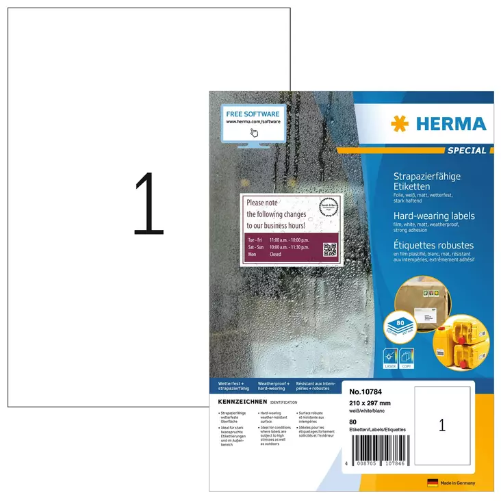 Herma tarrakalvo kestävä 210x297 valkoinen matta 80kpl - Säänkestävät tarra-arkit A4 - HER10784 - 1