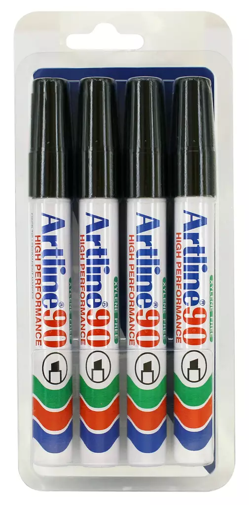 Huopakynä Artline 90 musta viistokärkinen 4kpl - Merkkauskynät, -tussit - ART009002B4 - 1