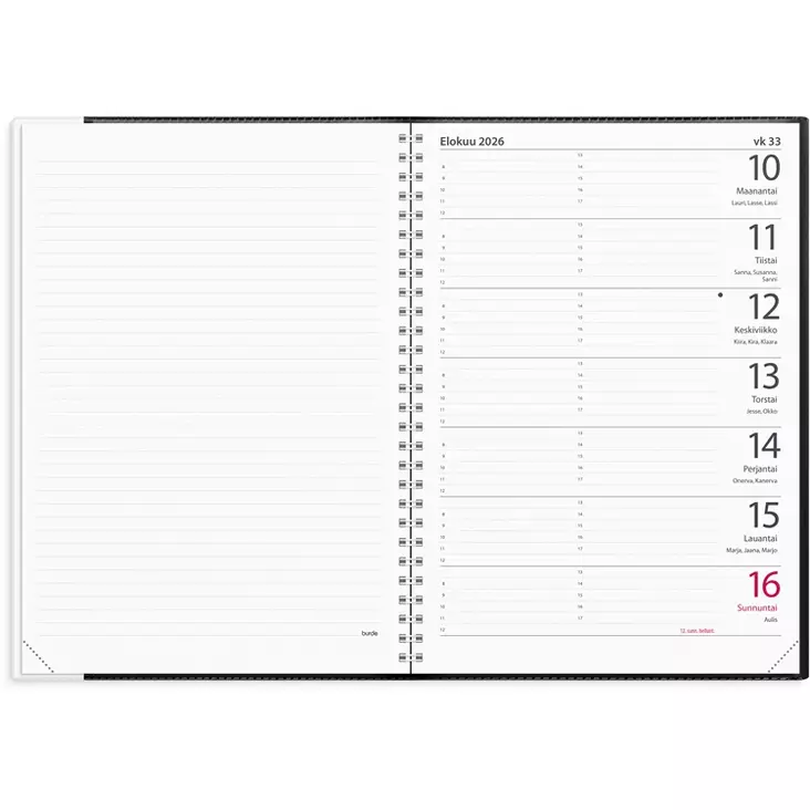 Kalenteri 2026 Suuri viikkokalenteri musta muovikansi - Pöytäkalenterit - 398034 - 1