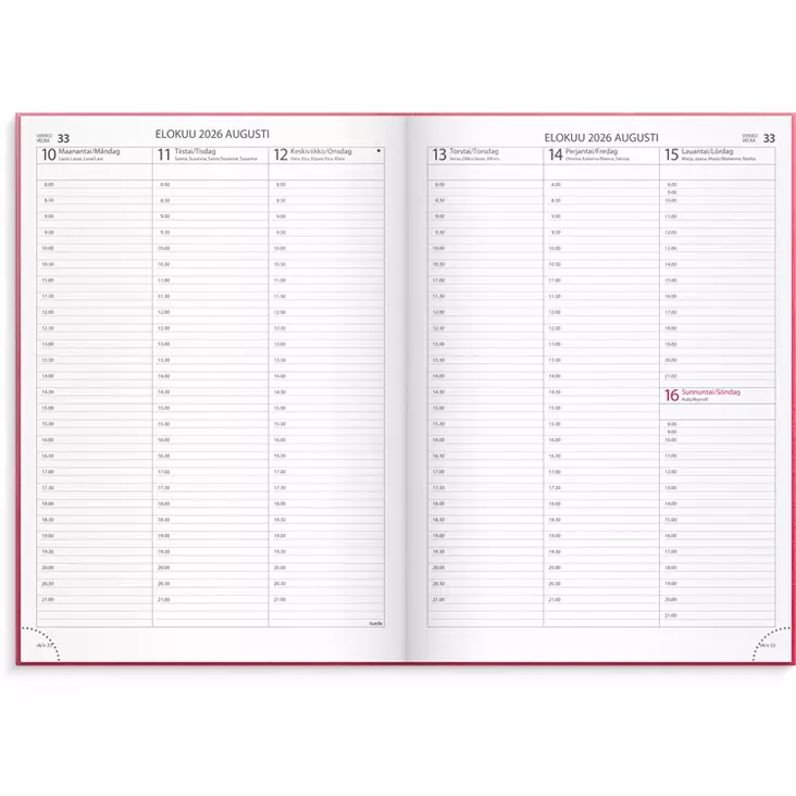 Kalenteri 2026 Tuntimuistio roosa keinonahkakansi sidottu A4 - Pöytäkalenterit - 398024 - 1