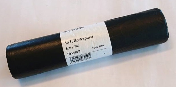 Roskapussi 30L MDPE 50 kpl/rll Musta 0,012mm sangaton - Jätepussit- ja säkit - 156814 - 1