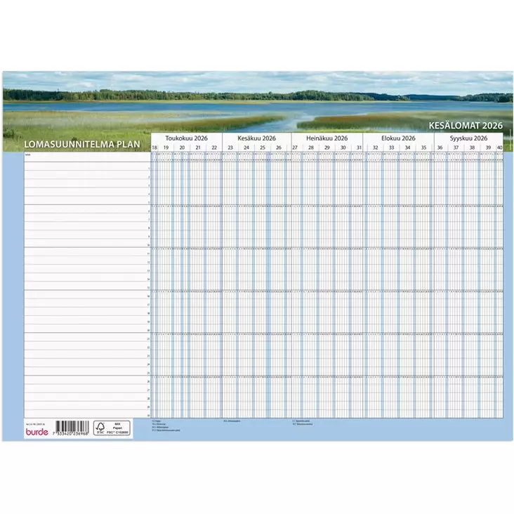 Seinäkalenteri 2026 Lomasuunnitelma Plan - Projekti- ja lomakalenterit - 398084 - 1