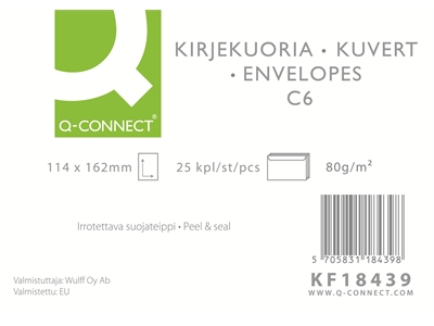 Tarrakuori Q-Connect C6 80g valk/25 sisuspainatus - Kirjekuoret - 240224 - 1