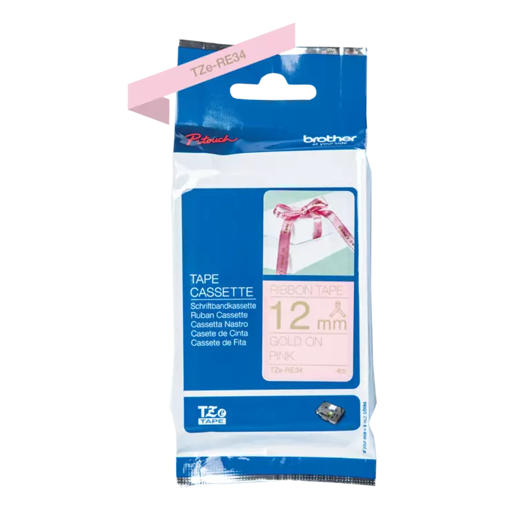 Tekstiilinauha Brother TZe-RE34 12mm satiini pinkki/kulta - Brother tarrakirjoittimet ja tarrateipit - TZE-RE34 - 1