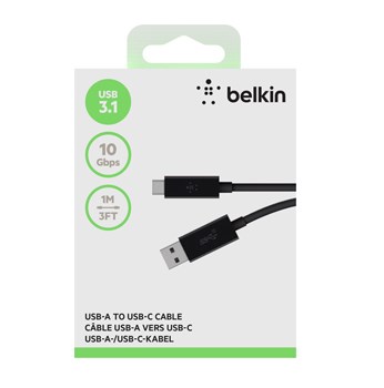 USB-C to USB-A 3.1 Cable, Black (1m) - USB-tuotteet - BEL65654 - 1