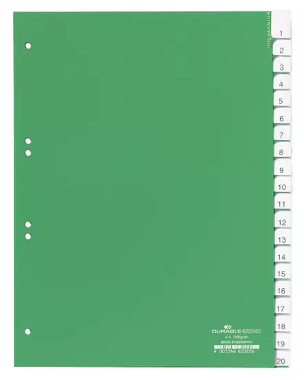 Hakemisto muovia A4 1-20 vihreä - Hakemistot, rekisterit - 622305 - 1