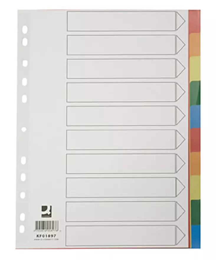 Hakemisto Q-CONNECT A4 PP 10-osainen värilajitelma - Hakemistot, rekisterit - 17695 - 1