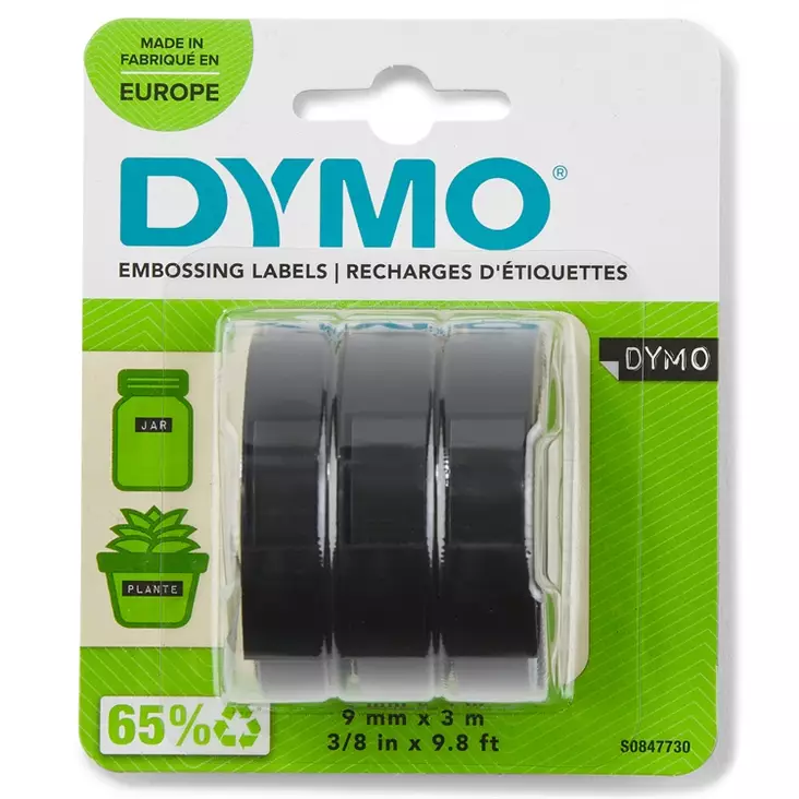 Kohokirjoitinteippi DYMO 9 mm x 3 m musta /3 - Dymo tarrakirjoittimet ja tarrateipit - 61815 - 1