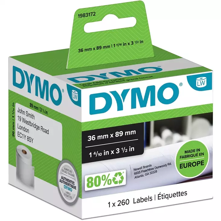 Osoitetarra DYMO LabelWriter 36 x 89 mm /260 - Dymo tarrakirjoittimet ja tarrateipit - 80515 - 1