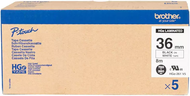 Brother HG 36mm valkoinen/musta 5kpl - Brother tarrakirjoittimet ja tarrateipit - HGE261V5 - 1