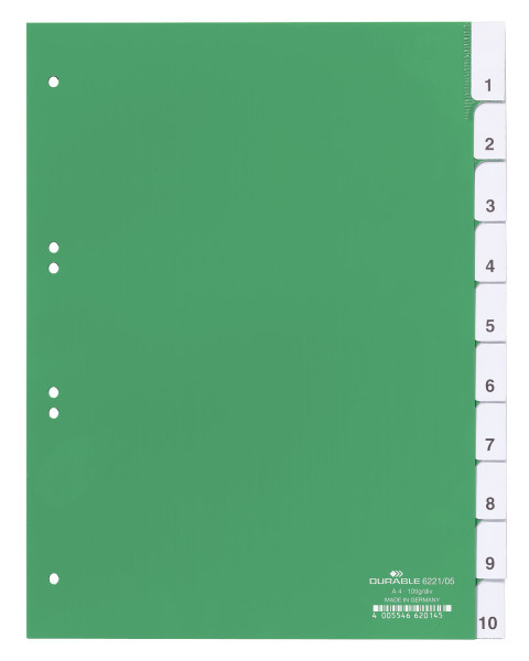 Hakemisto A4 1-10 Vihreä PP - Hakemistot, rekisterit - 622105 - 1