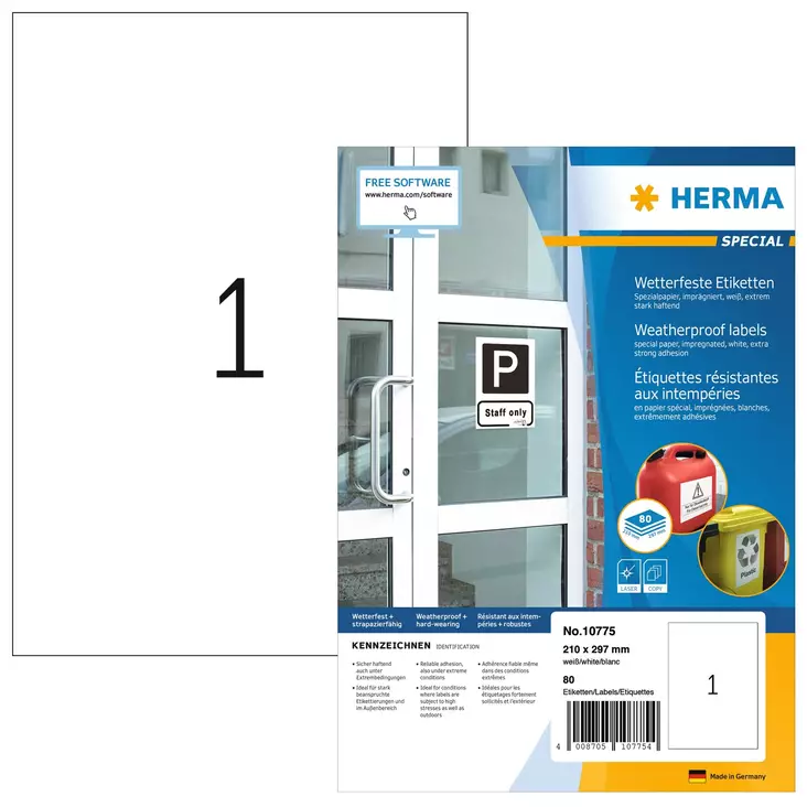 Herma A4 säänkestävä impregnoitu tarra 210x297mm 80kpl - Säänkestävät tarra-arkit A4 - HER10775 - 1