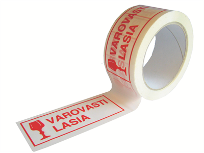 Huomioteippi "varovasti lasia" 50 mmx66 m - Huomio- ja pakkausteipit - 248115 - 1