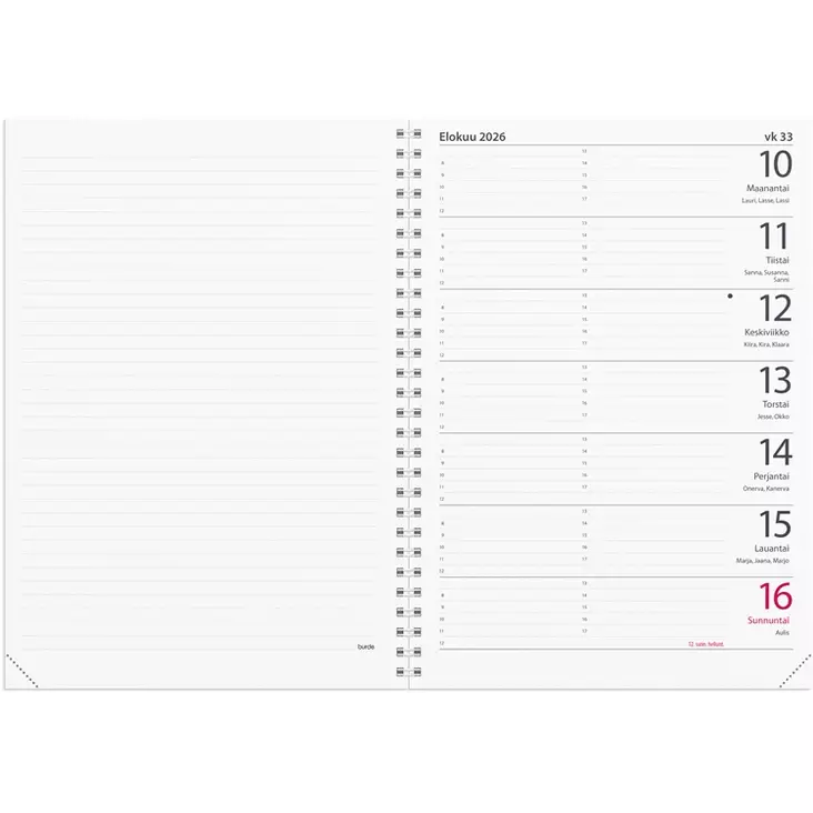 Kalenteri 2026 Suuri viikkokalenteri musta keinonahkakansi tamppi - Pöytäkalenterit - 398035 - 1