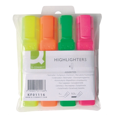 Korostuskynä Q-Connect leveä 4 väriä - Korostuskynät - 309065 - 2